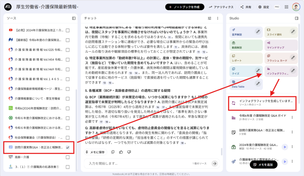 特定のメモからのインフォグラフィック生成